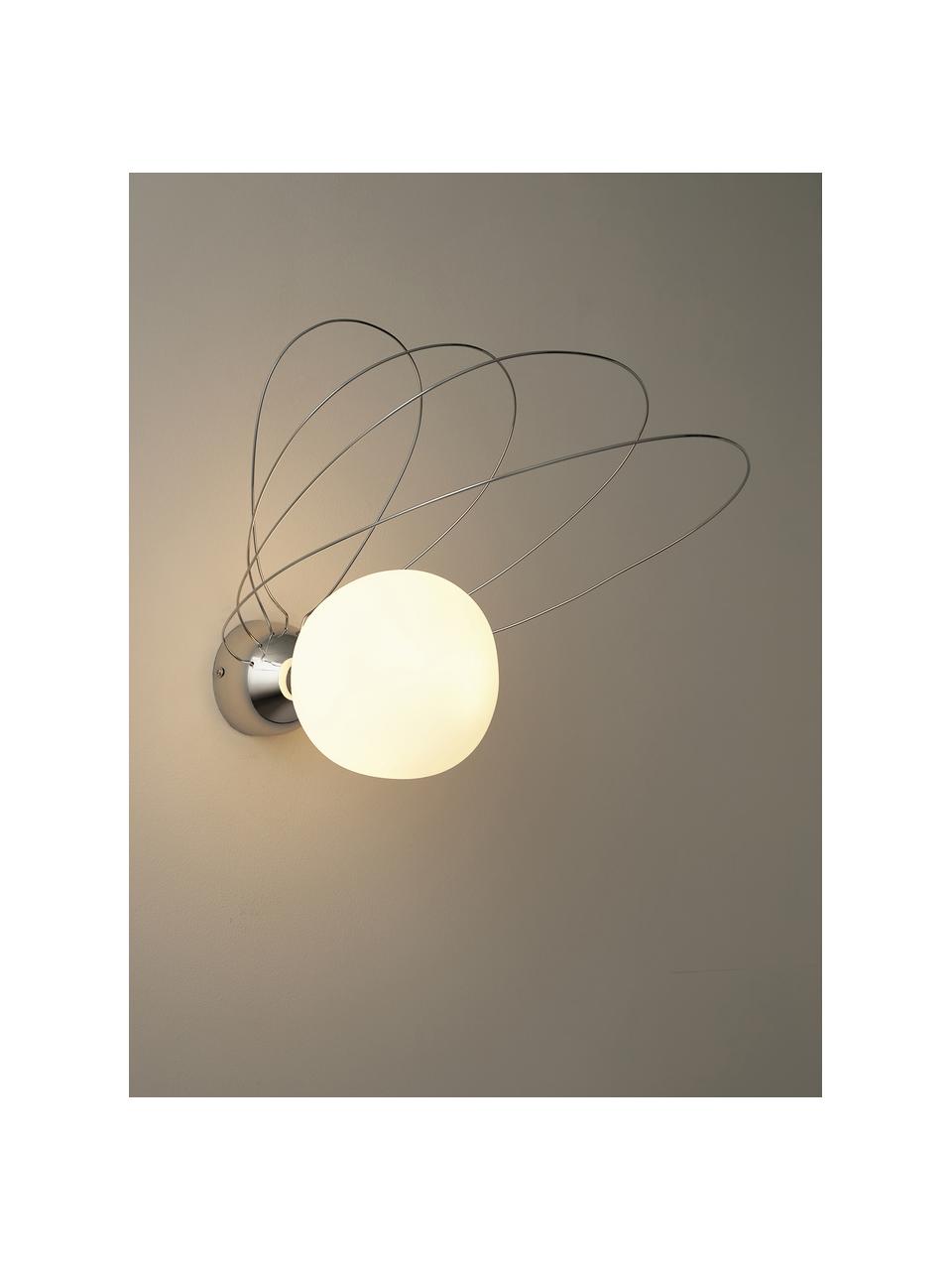 Wandleuchte Dela, Lampenschirm: Opalglas, Dekor: Metall, verchromt, Weiß, Silberfarben, B 28 x H 38 cm