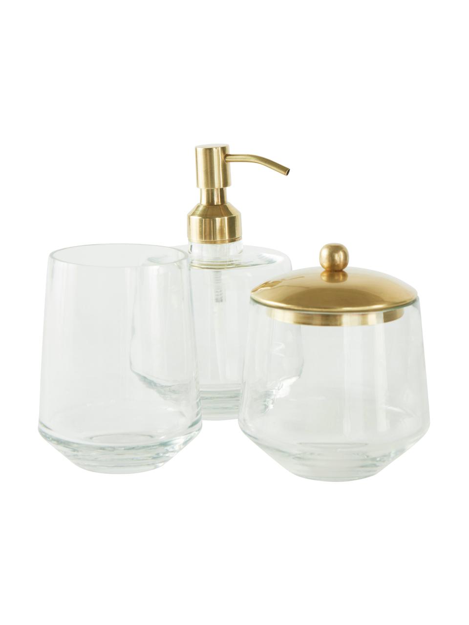 Dispenser sapone Cornelia, Contenitore: vetro, Testa della pompa: metallo rivestito, Ottonato, trasparente, Ø 10 x Alt. 15 cm