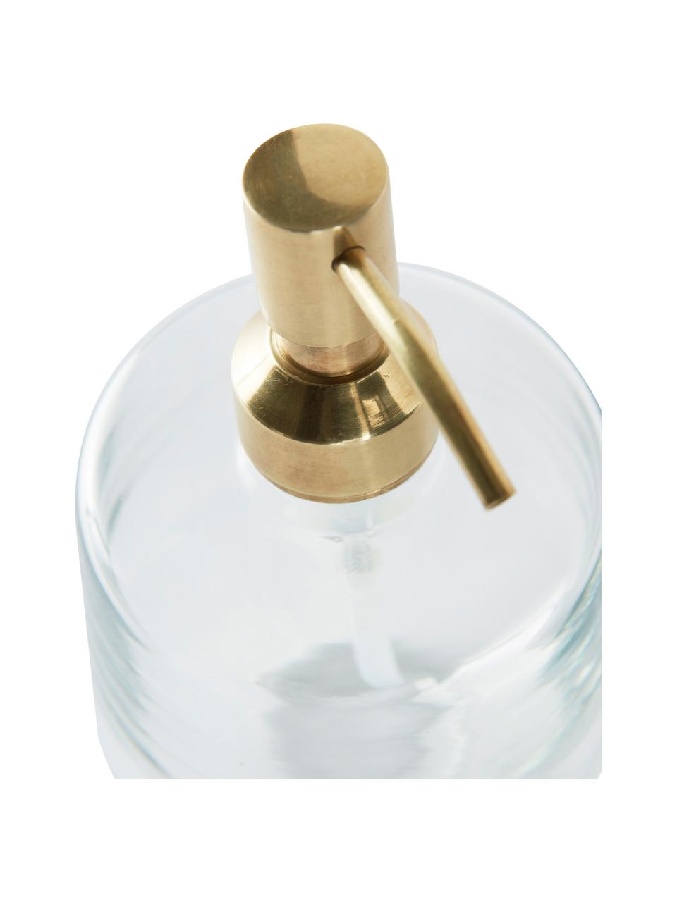 Seifenspender Cornelia, Behälter: Glas, Pumpkopf: Metall, beschichtet, Messingfarben, Transparent, Ø 10 x H 15 cm