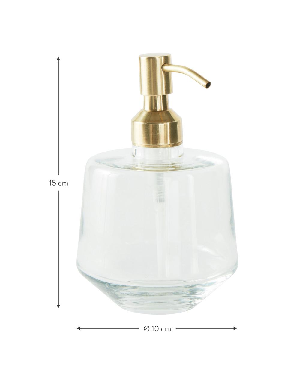 Dosificador de jabón Cornelia, Recipiente: vidrio, Dosificador: metal recubierto, Latón, transparente, Ø 10 x Al 15 cm