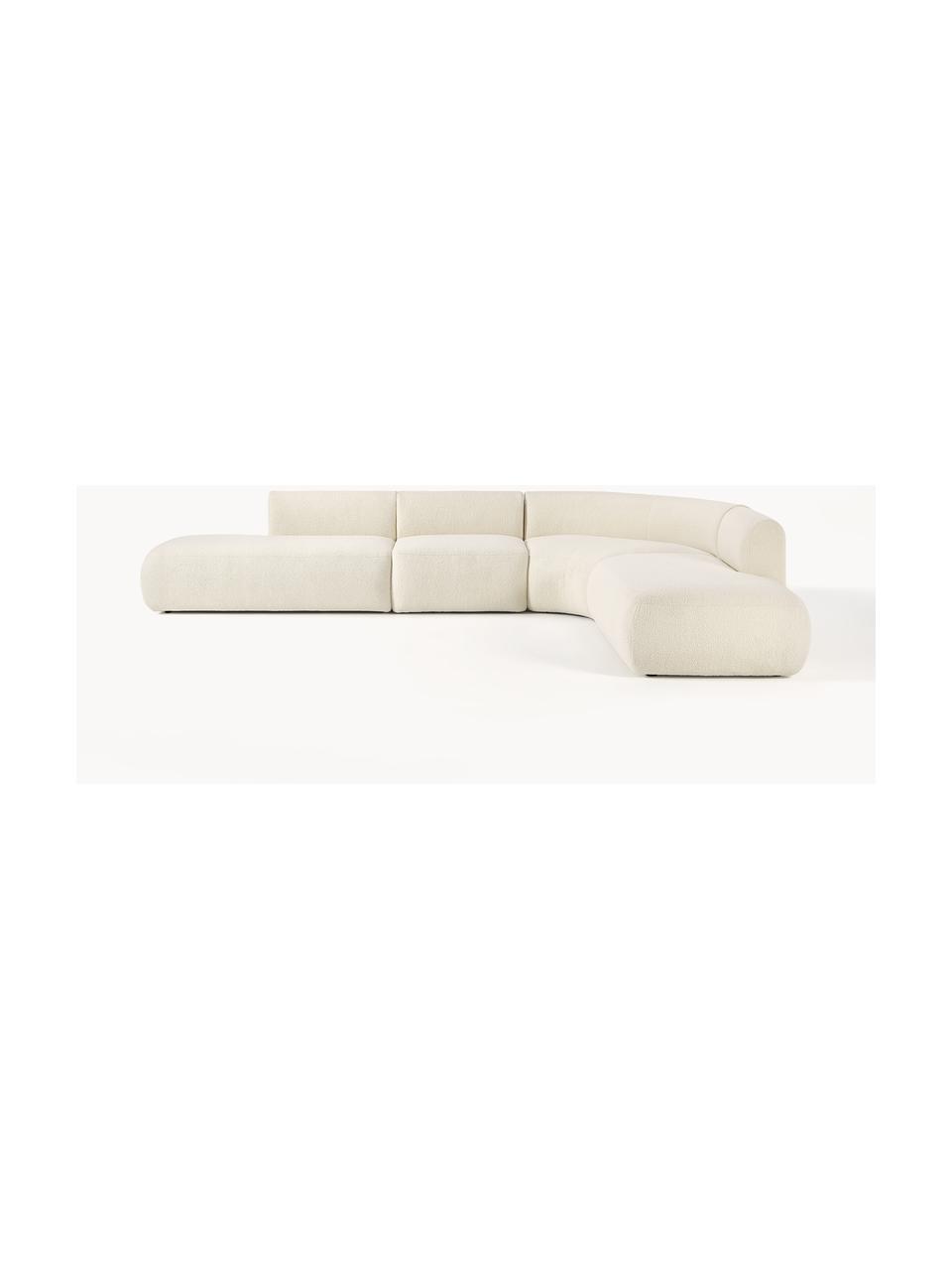 Sofá rinconera modular de borreguillo Sofia (4 plazas), Tapizado: borreguillo (100% polipro, Estructura: madera de abeto con certi, Patas: plástico El material util, Borreguillo Off White, An 385 x F 298 cm
