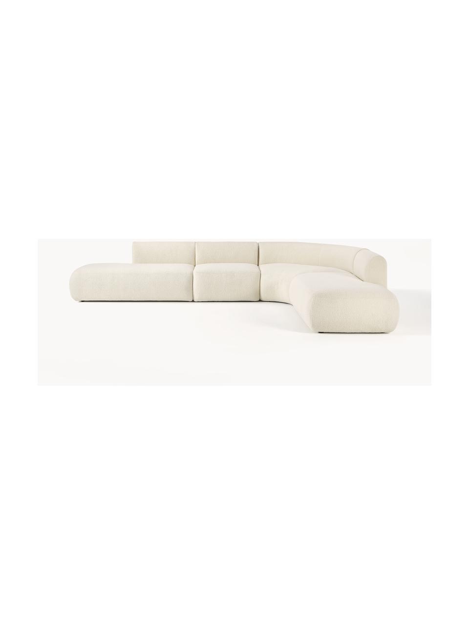 Sofá rinconera modular de borreguillo Sofia (4 plazas), Tapizado: borreguillo (100% polipro, Estructura: madera de abeto, tablero , Patas: plástico El material util, Tejido blanco Off White, An 385 x F 298 cm