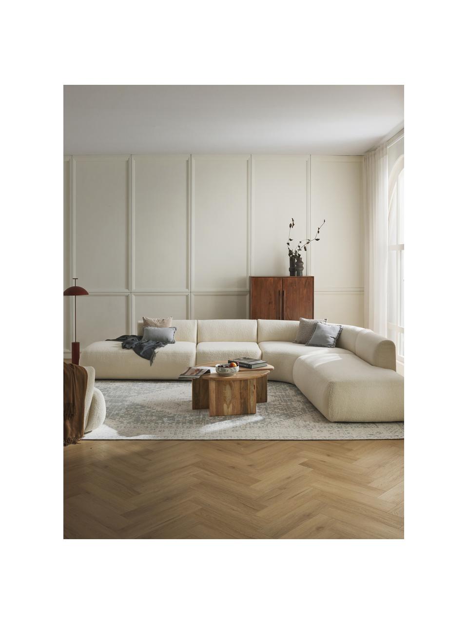 Sofá rinconera modular de borreguillo Sofia (4 plazas), Tapizado: borreguillo (100% polipro, Estructura: madera de abeto, tablero , Patas: plástico El material util, Tejido blanco Off White, An 385 x F 298 cm