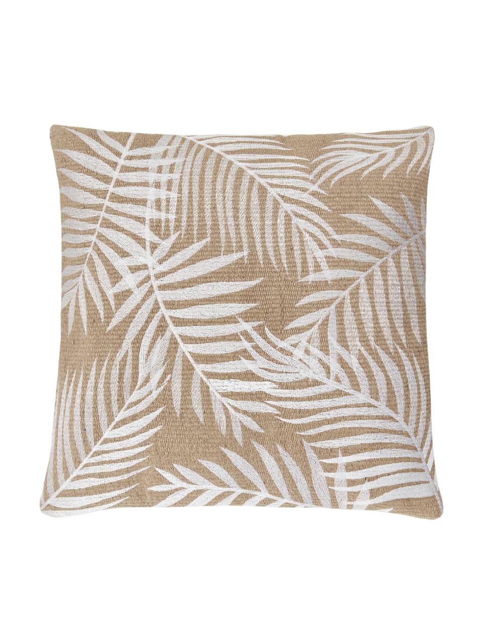 Federa arredo in juta con motivo tropicale Danielle, Retro: 100% cotone, Marrone, bianco, Larg. 40 x Lung. 40 cm