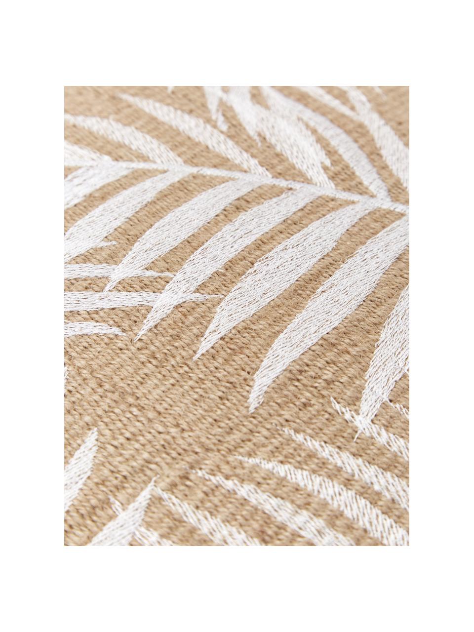 Federa arredo in juta con motivo tropicale Danielle, Retro: 100% cotone, Marrone, bianco, Larg. 40 x Lung. 40 cm
