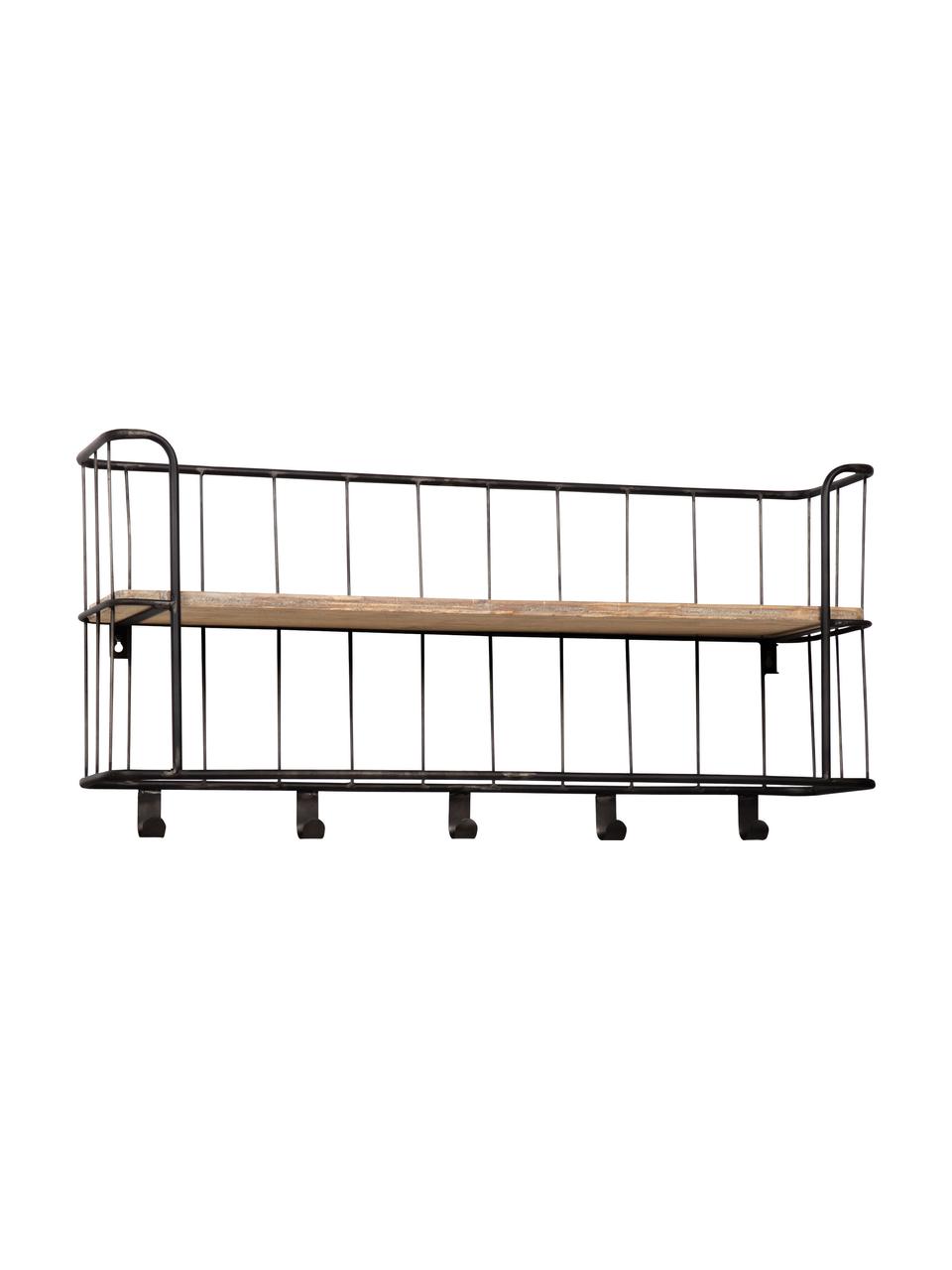 Ripiano a muro con appendiabiti Giro, Struttura: metallo, cromato, Scaffale: legno di mango, Grigio scuro, legno di mango, Larg. 85 x Alt. 40 cm