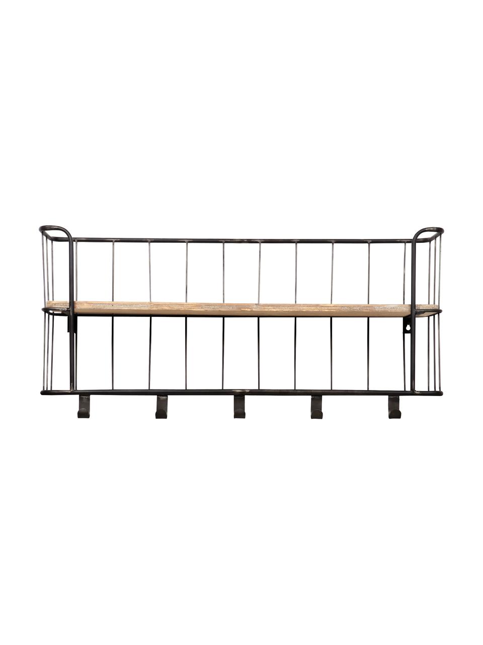 Ripiano a muro con appendiabiti Giro, Struttura: metallo, cromato, Scaffale: legno di mango, Grigio scuro, legno di mango, Larg. 85 x Alt. 40 cm