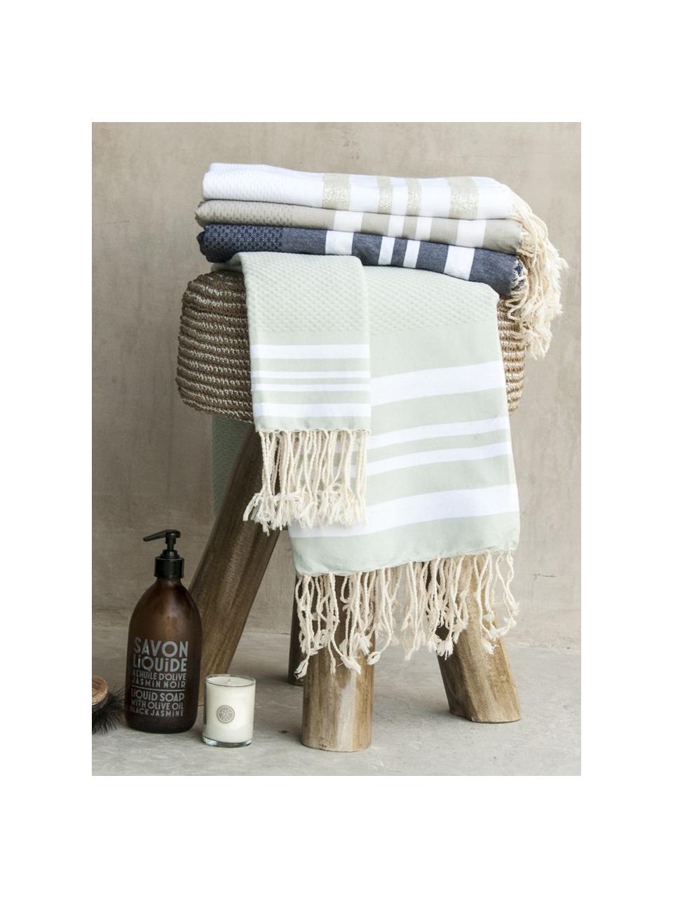 Lot de serviettes de bain légère Hamptons, 3 élém., Vert menthe, blanc