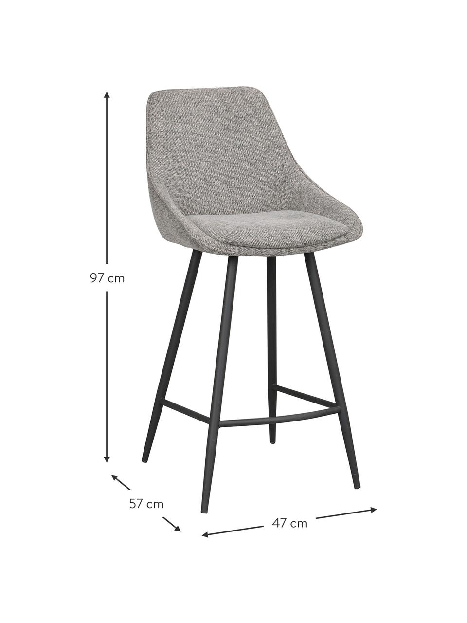 Krzesło barowe z metalowymi nogami Sierra, Tapicerka: 100% aksamit poliestrowy , Stelaż: drewno naturalne z certyf, Nogi: metal malowany proszkowo, Szara tkanina, S 47 x W 97 cm
