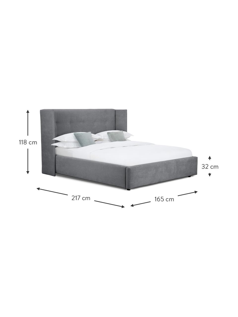 Lit matelassé avec rangement Star, Tissu anthracite, larg. 140 x long. 200 cm