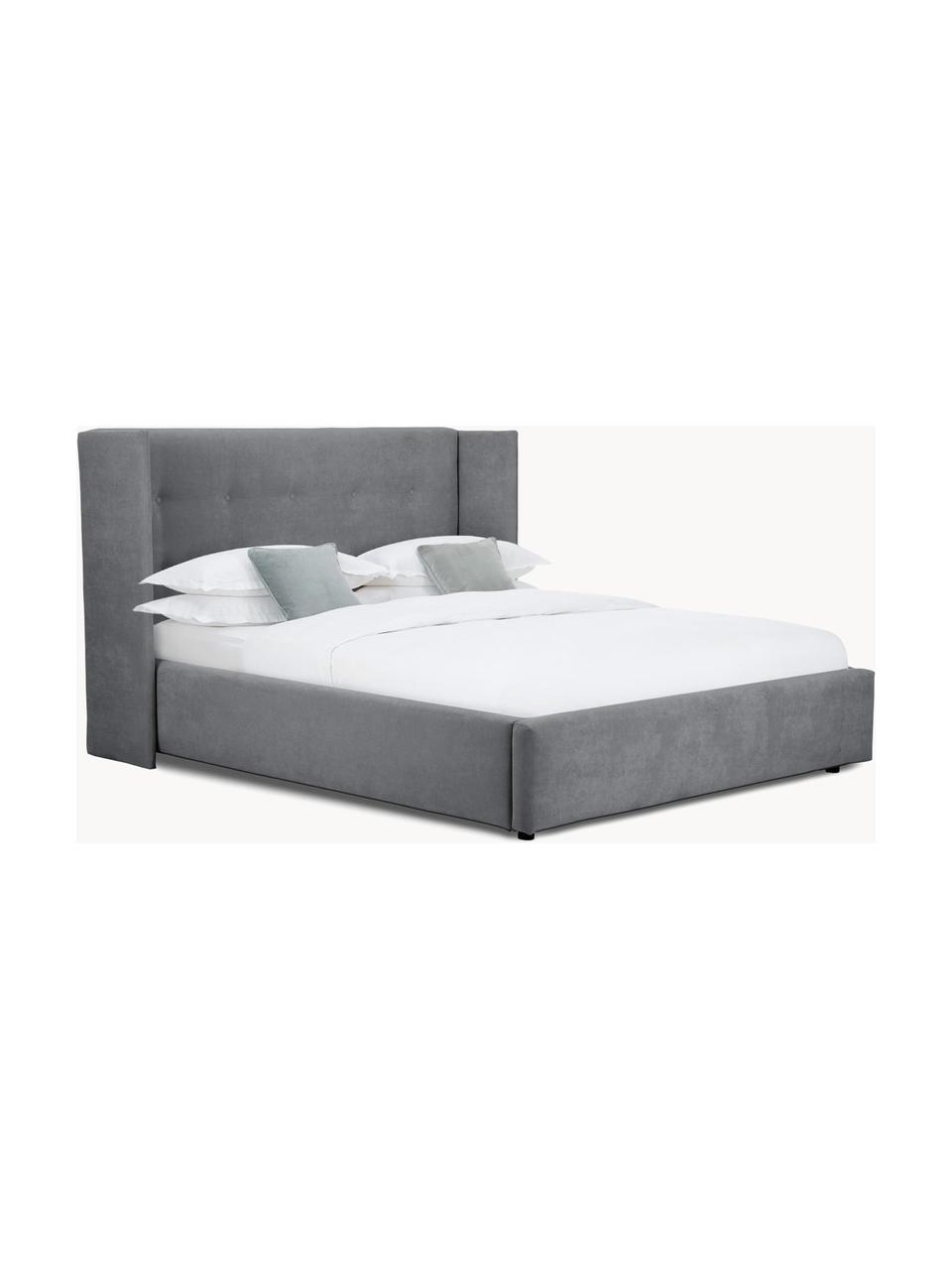 Cama tapizada Star, con espacio de almacenamiento, Tapizado:  poliéster (texturizado) , Estructura: madera de pino maciza y p, Tejido gris antracita, An 140 x L 200 cm