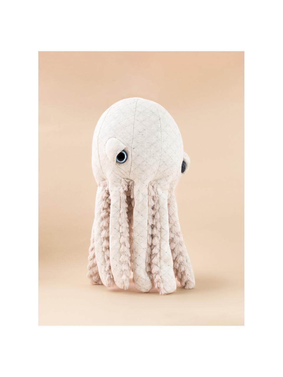 Cojín peluche artesanal Octopus, Parte superior: 85% algodón, 15% poliéste, Parte inferior: piel sintética (100% poli, Blanco Off White, beige claro, Ø 16 x Al 30 cm