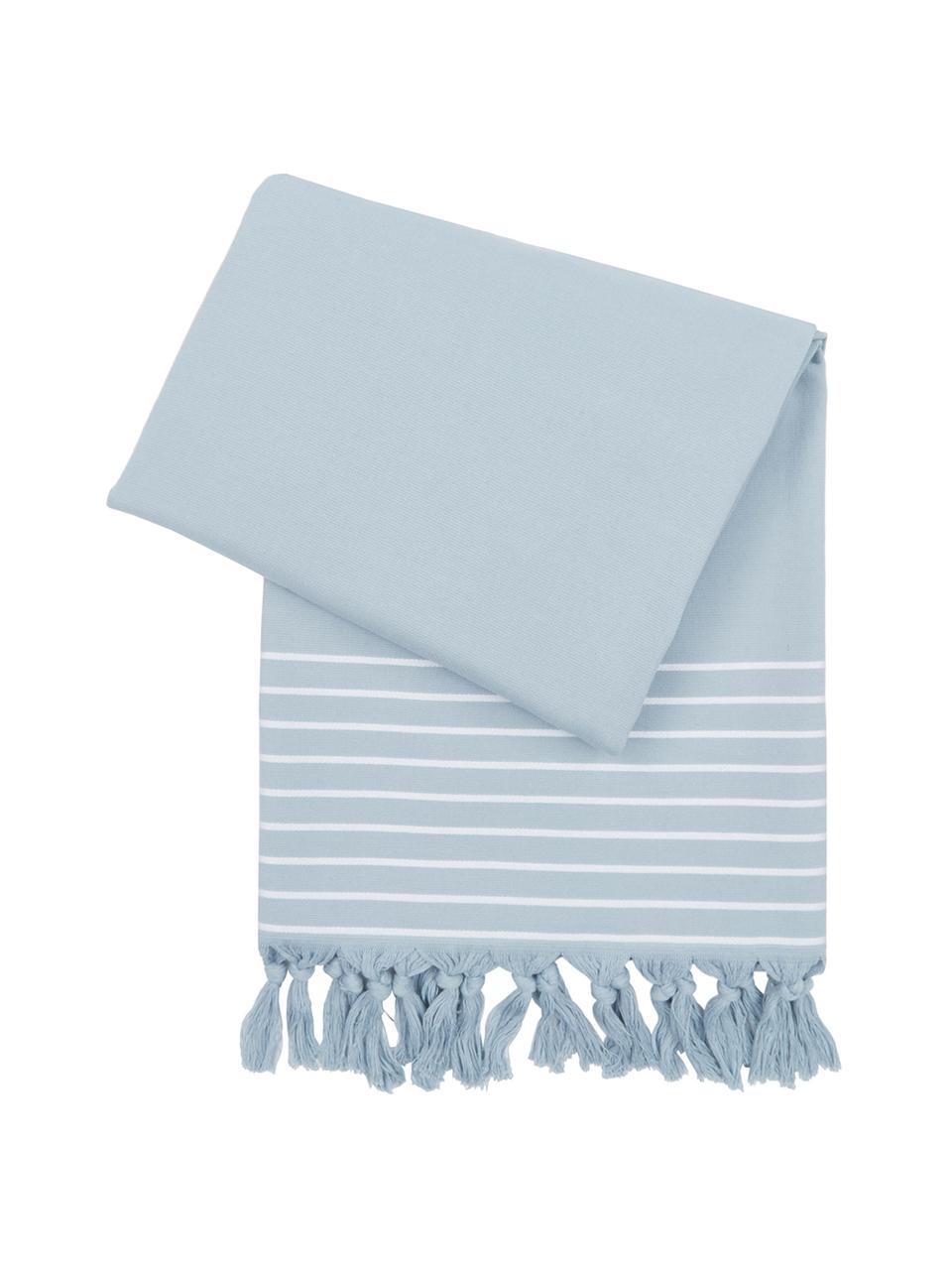 Fouta avec envers en tissu éponge Freddy, Bleu ciel, larg. 100 x long. 180 cm