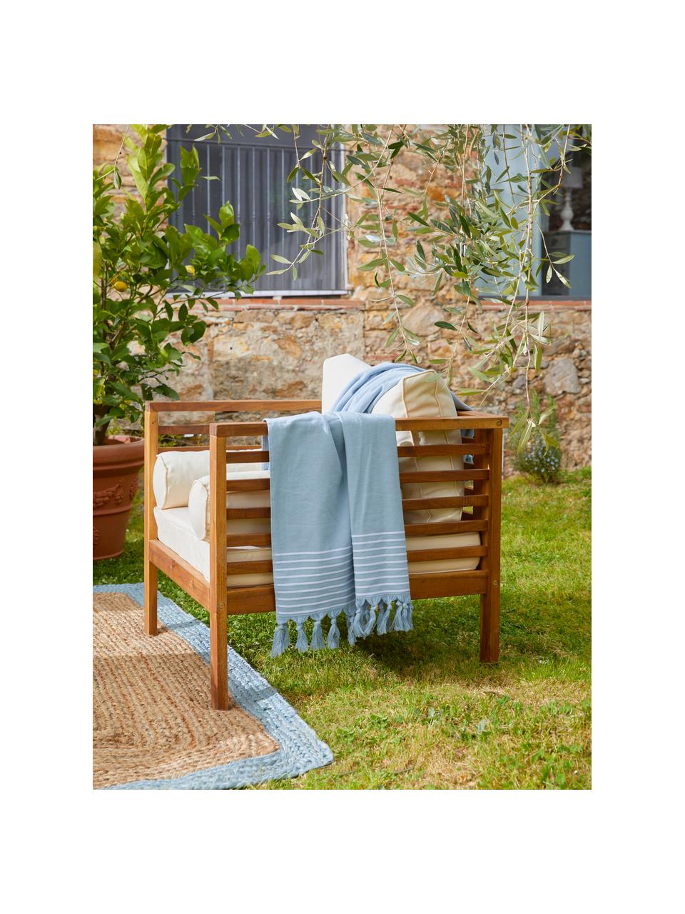 Fouta avec envers en tissu éponge Freddy, Bleu ciel, larg. 100 x long. 180 cm