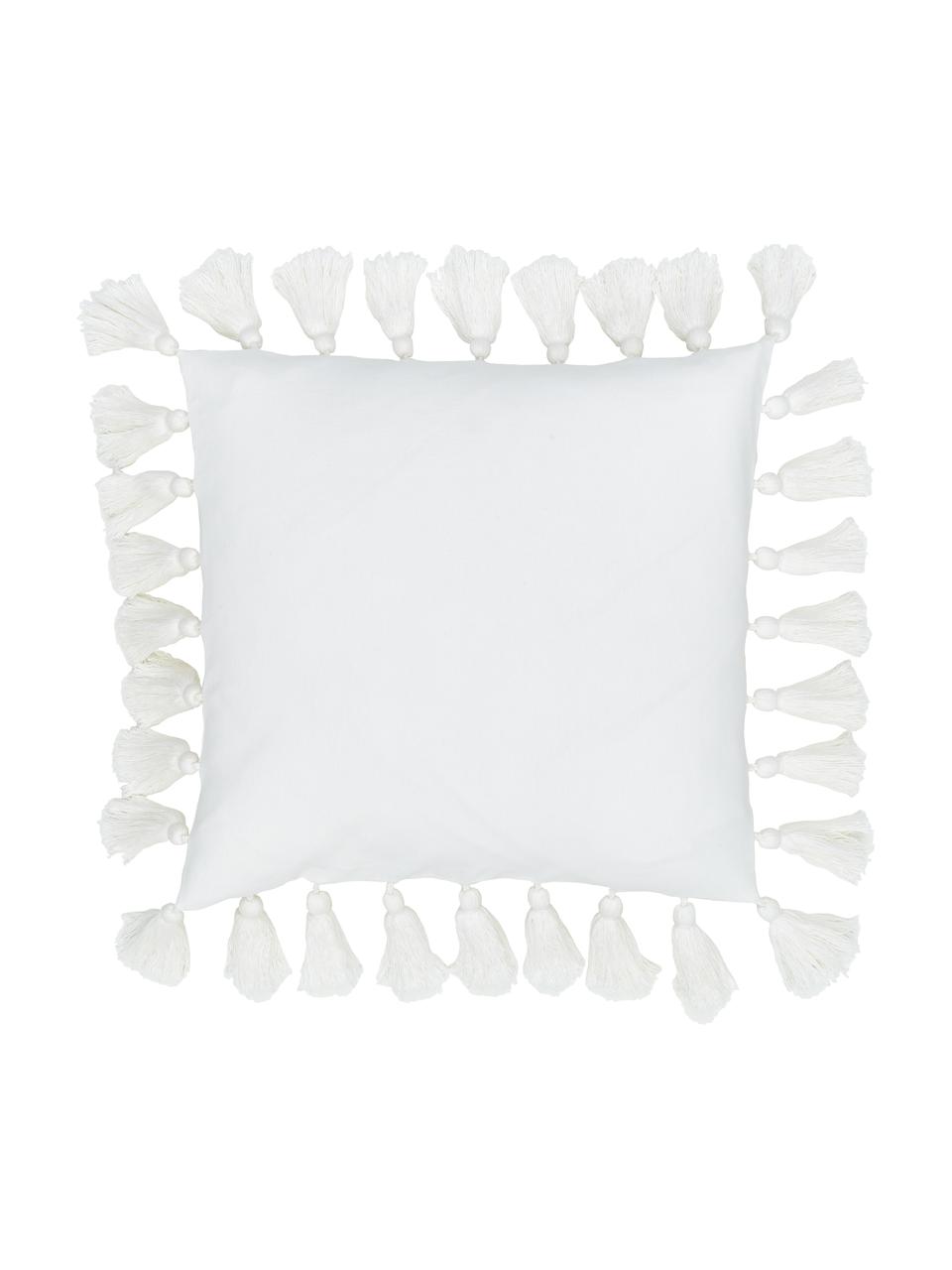 Federa arredo in cotone bianco con nappe Shylo, 100% cotone, Bianco, Larg. 40 x Lung. 40 cm