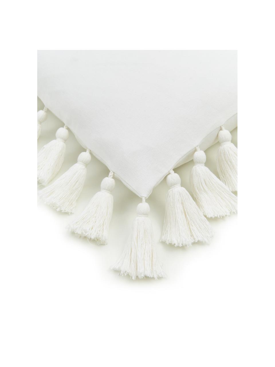 Federa arredo in cotone bianco con nappe Shylo, 100% cotone, Bianco, Larg. 40 x Lung. 40 cm