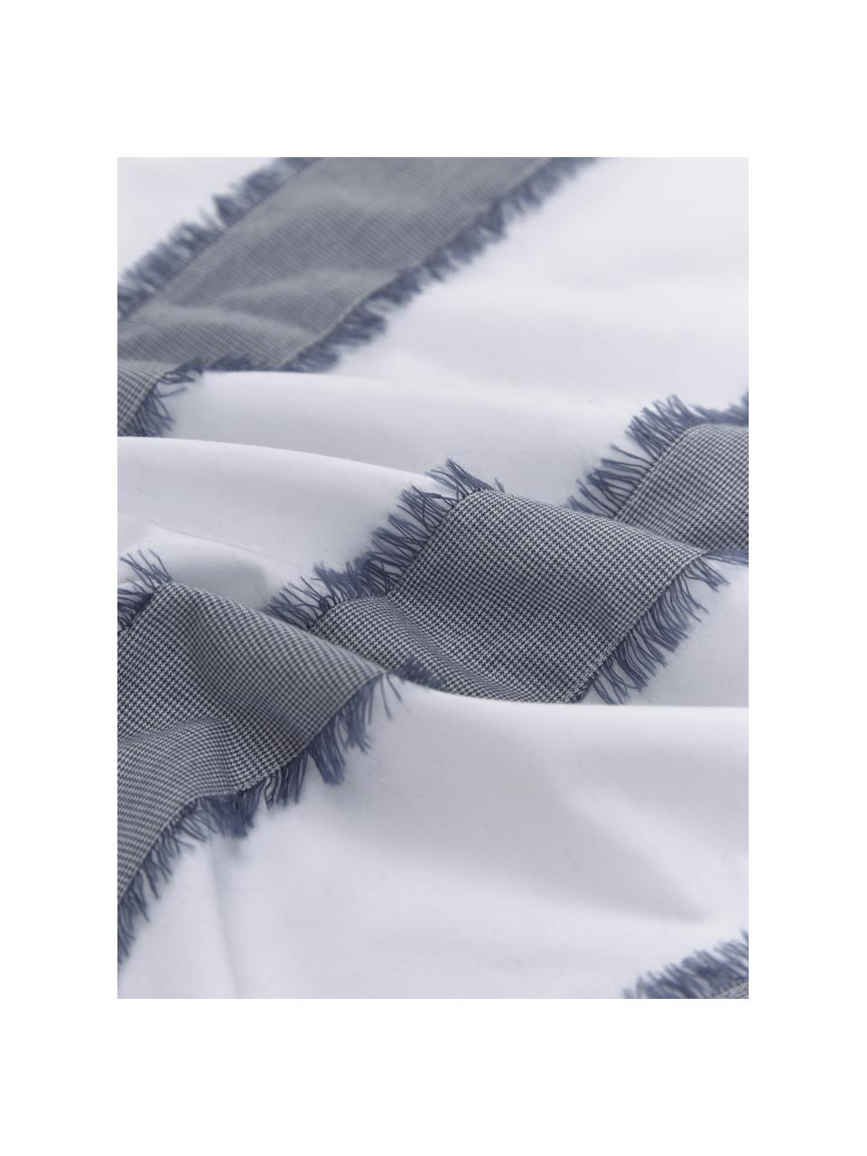 Baumwollperkal-Kopfkissenbezüge Raja in Blau/Weiß mit Fransen, 2 Stück, Webart: Perkal Fadendichte 205 TC, Weiß, Blau, B 40 x L 80 cm