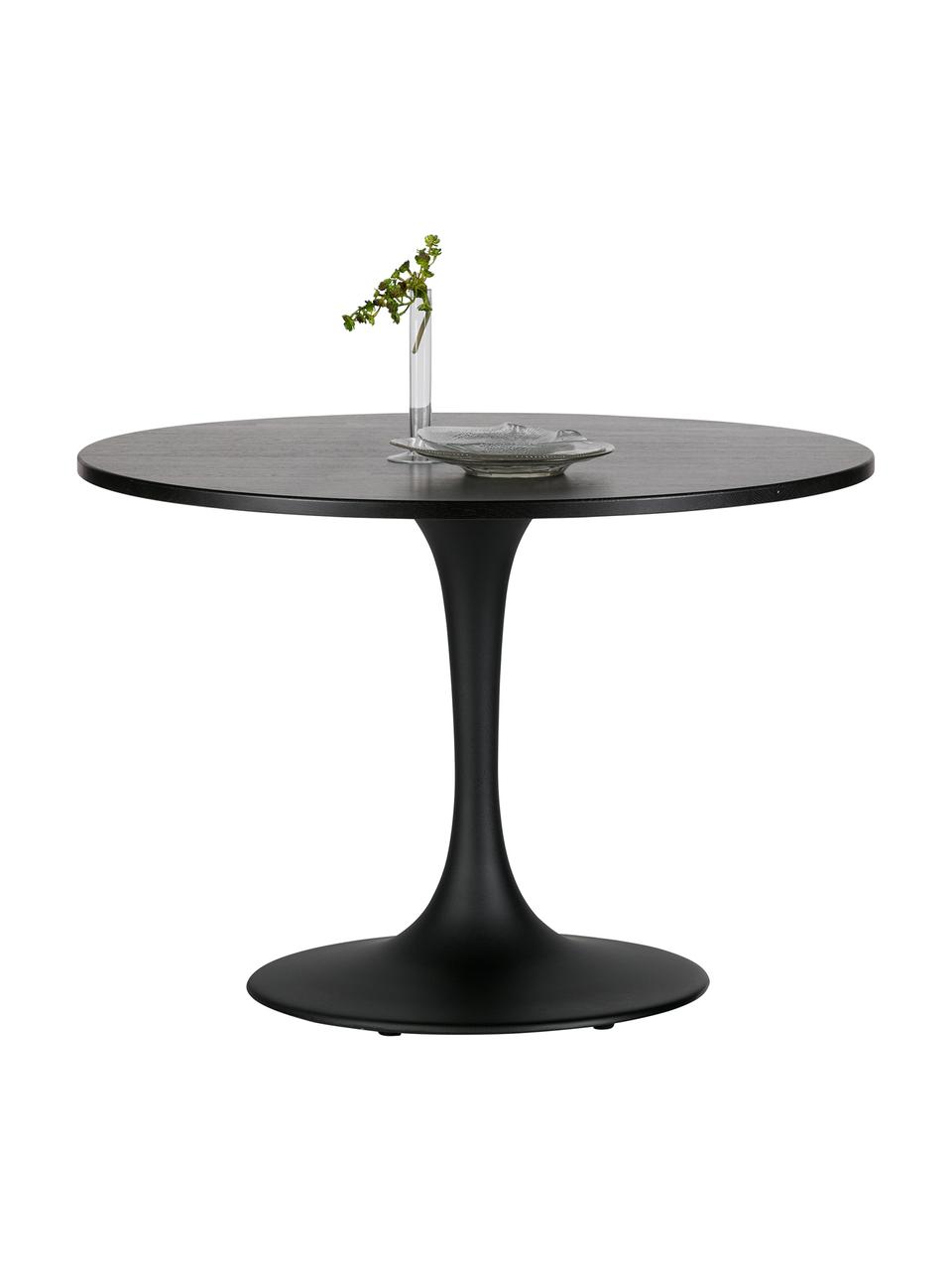 Mesa de comedor Jazz, Tablero: roble, sólido, certificad, Estructura: metal, pintado, Negro, Ø 110 x Al 77 cm