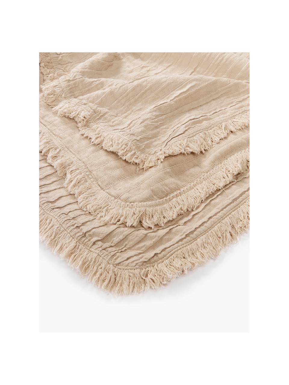 Manta de algodón con plisado y flecos Artemis, 99% algodón, 1% poliéster, Beige, An 140 x L 170 cm