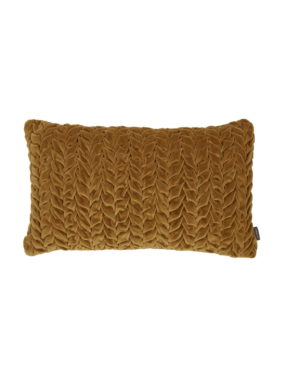 Poduszka z aksamitu z wypełnieniem Smock, Tapicerka: 100% aksamit bawełniany, Ciemny musztardowy, S 30 x D 50 cm