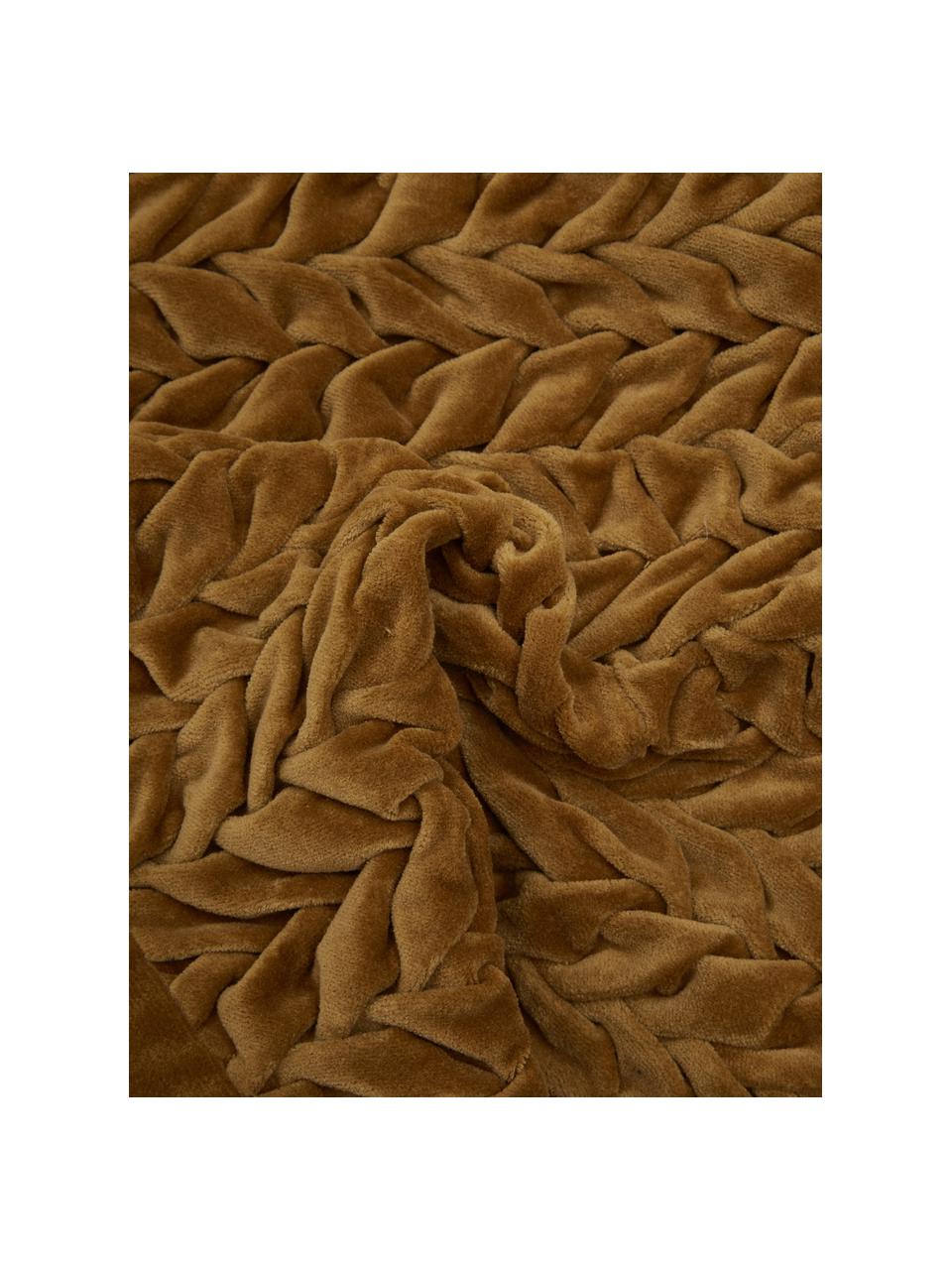 Samt-Kissen Smock in dunklem Senfgelb mit geraffter Oberfläche, mit Inlett, Bezug: 100% Baumwollsamt, Dunkles Senfgelb, B 30 x L 50 cm