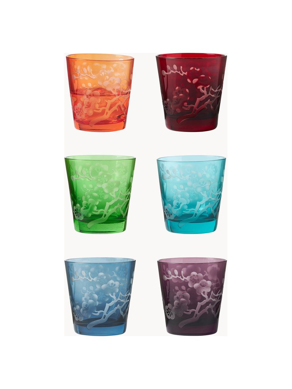 Waterglazenset Bloom, 6-delig, Glas, Meerkleurig, Ø 8 x H 9 cm, 180 ml