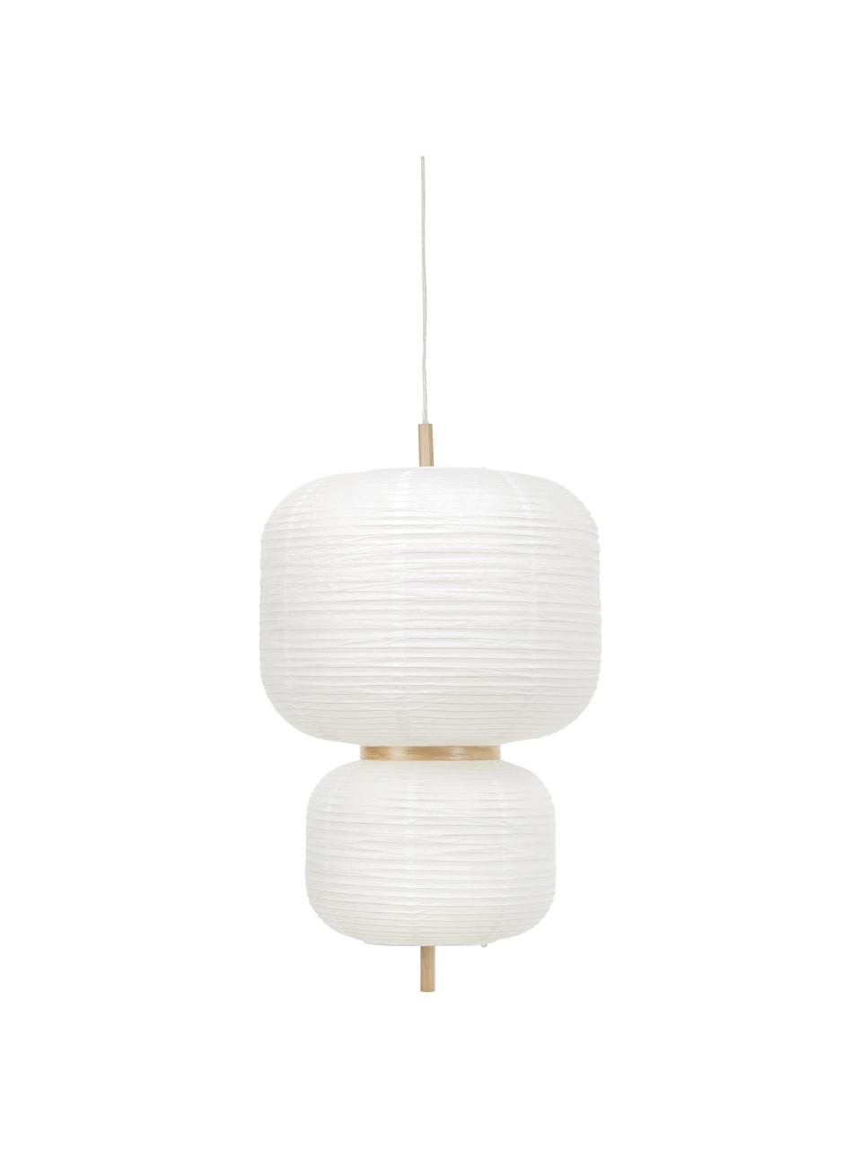 Lampa wisząca z papieru ryżowego Misaki, Biały, jasne drewno naturalne, Ø 40 x W 70 cm