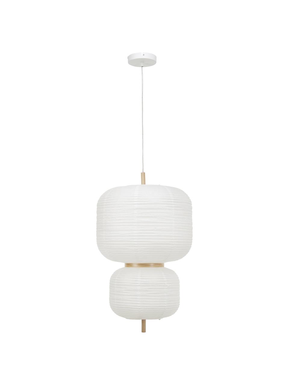 Lampa wisząca z papieru ryżowego Misaki, Biały, jasne drewno naturalne, Ø 40 x W 70 cm