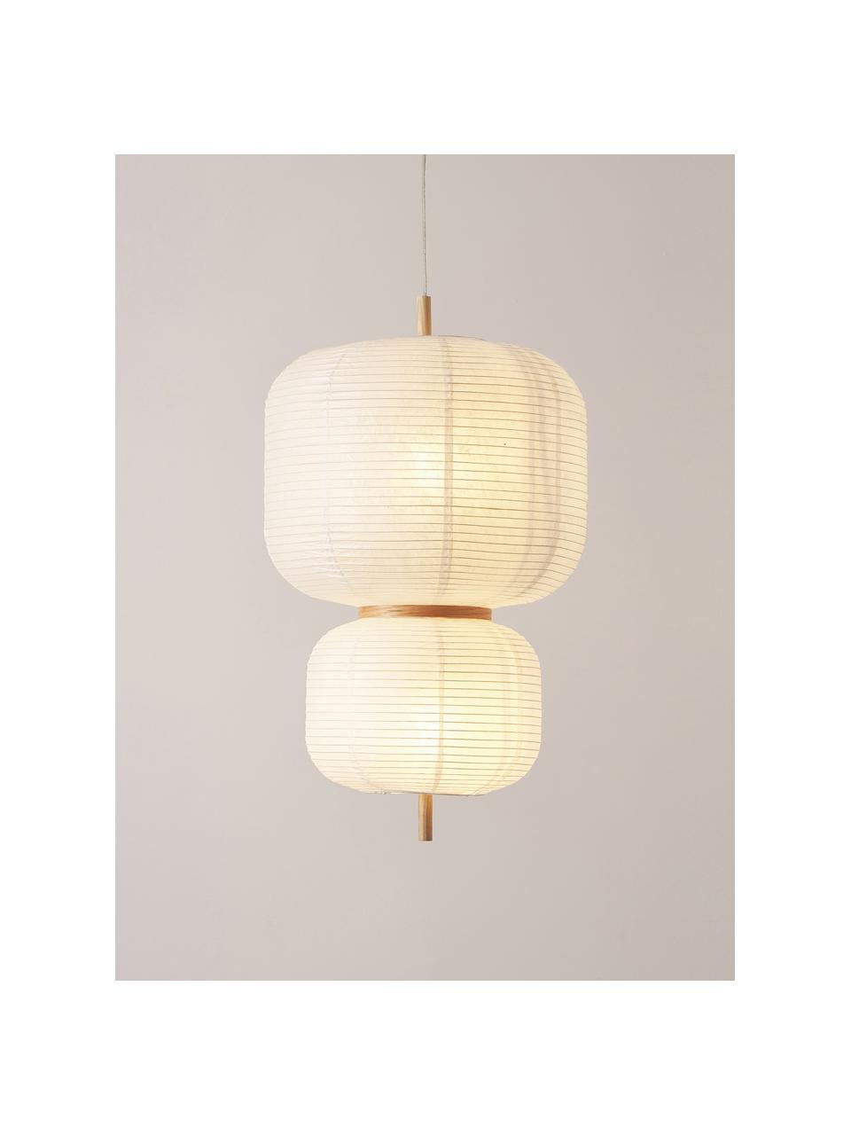 Lampa wisząca z papieru ryżowego Misaki, Biały, jasne drewno naturalne, Ø 40 x W 70 cm