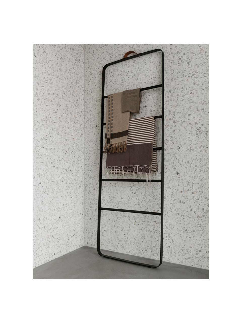 Handdoekladder Ladder, Frame: gepoedercoat staal, Rubberhout, zwart, B 60 x H 170 cm