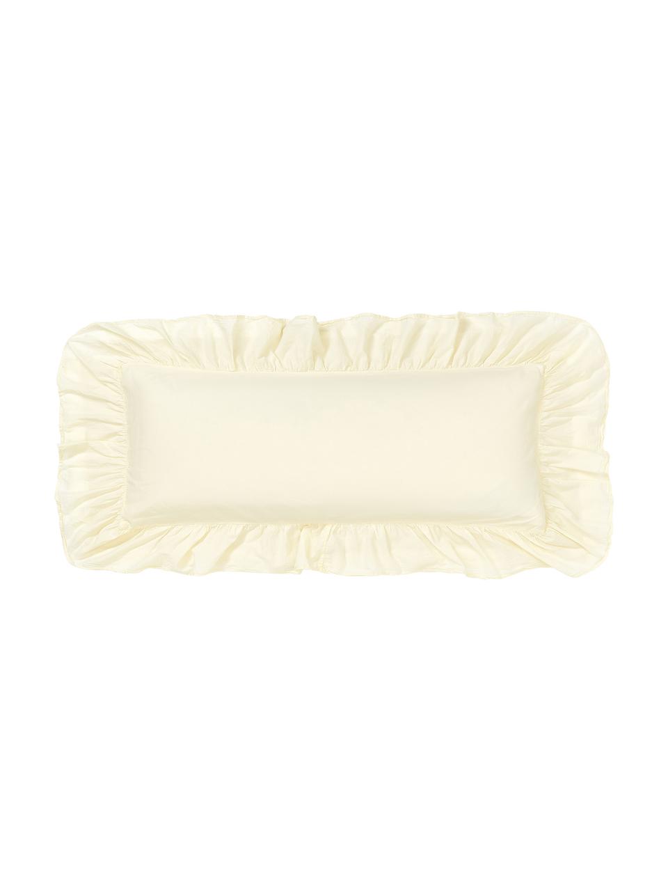 Gewaschener Baumwoll-Kopfkissenbezug Louane mit Rüschen, 100 % Baumwolle
Fadendichte 200 TC, Comfort Qualität

Bettwäsche aus Baumwolle fühlt sich auf der Haut angenehm weich an, nimmt Feuchtigkeit gut auf und eignet sich für Allergiker.

Durch ein besonderes Waschungsverfahren erhält der Stoff eine robuste, unregelmäßige Stonewash-Optik. Außerdem wird der Stoff dadurch weich und geschmeidig im Griff und erhält eine natürliche Knitter-Optik, die kein Bügeln erfordert und Gemütlichkeit ausstrahlt.

Das in diesem Produkt verwendete Material ist schadstoffgeprüft und zertifiziert nach STANDARD 100 by OEKO-TEX®, 4265CIT, CITEVE, Gelb, B 40 x L 80 cm