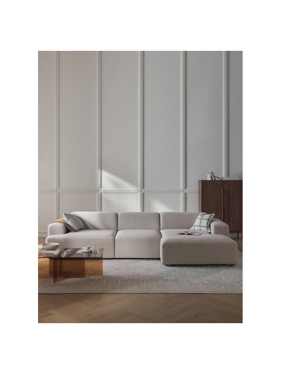Canapé d'angle 4 places Melva, Tissu beige clair, larg. 319 x prof. 195 cm, dossier à droite