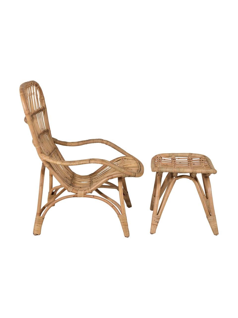 Fauteuil de jardin en rotin avec repose-pieds Ella, Beige