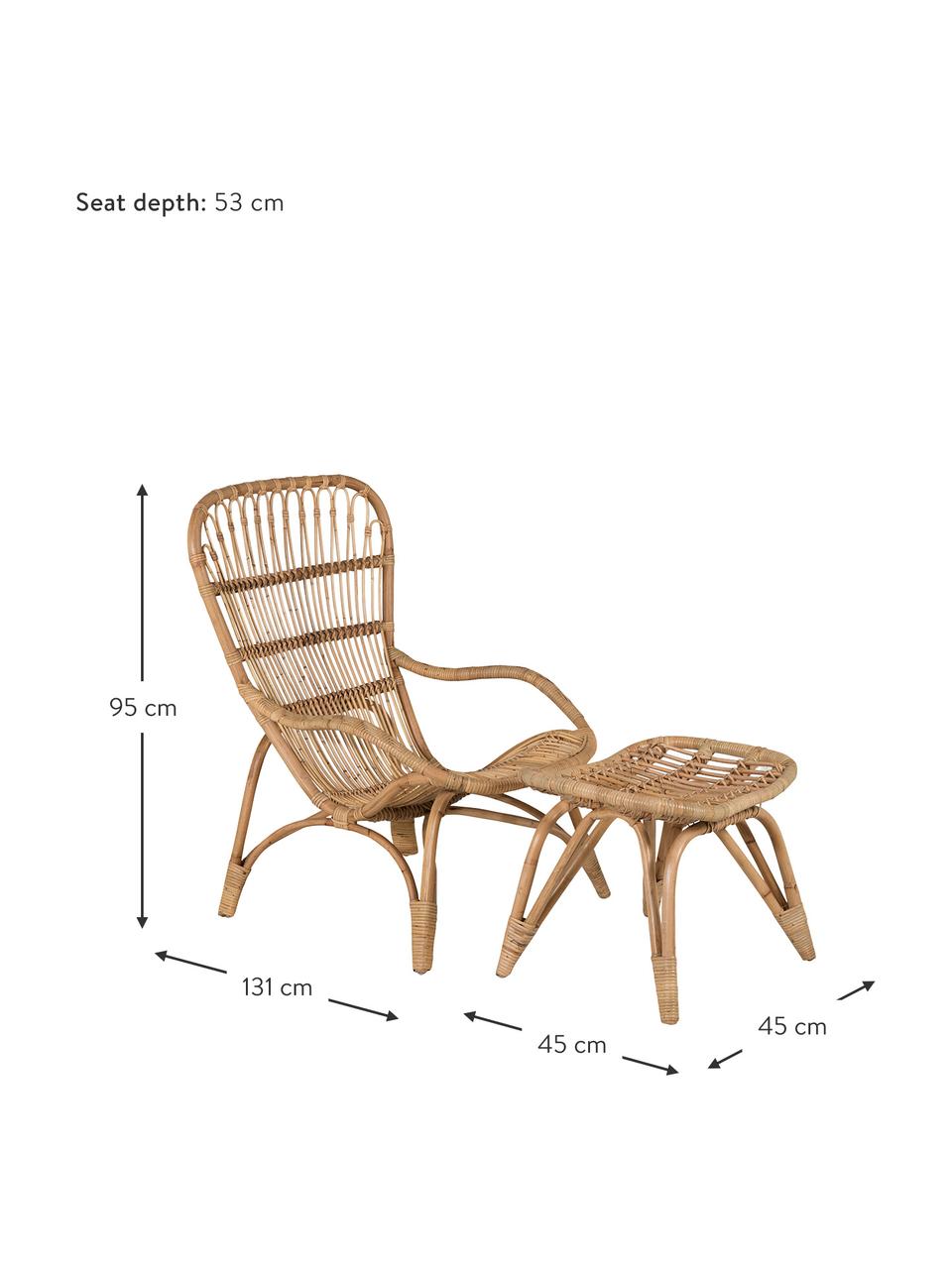 Rattan-Gartensessel Ella mit Hocker, Rattan, Polyester, Braun, B 66 x T 131 cm