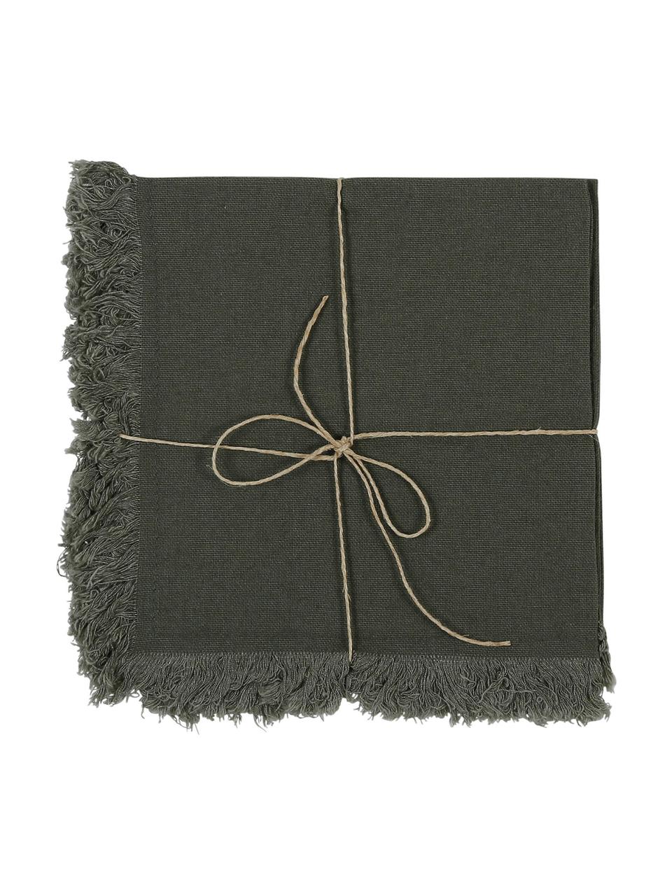 Baumwoll-Servietten Nalia in Grau mit Fransen, 2 Stück, Baumwolle, Grau, B 35 x L 35 cm