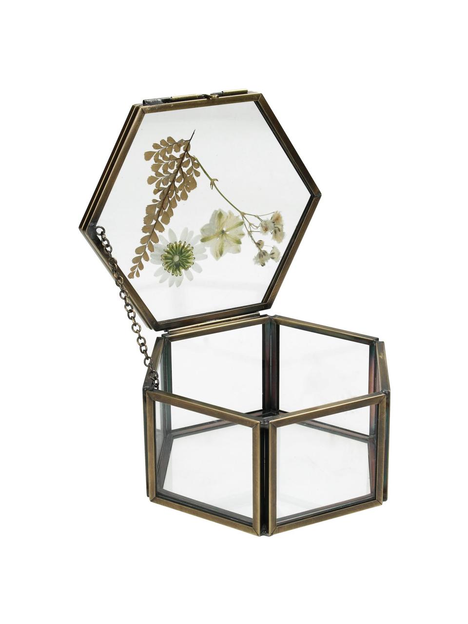 Opbergdoos Dried Flowers, Frame: gecoat metaal, Goudkleurig, transparant, B 11 cm x H 5 cm