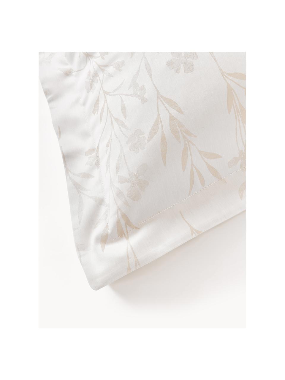 Taie d'oreiller en satin de coton motif jacquard Hurley, Blanc crème, beige clair, larg. 50 x long. 70 cm
