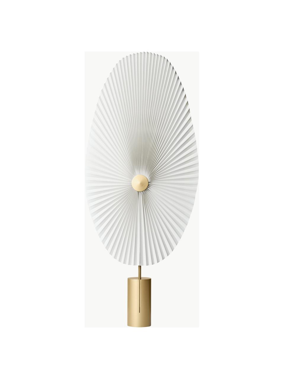 Kleine dimmbare LED-Stehlampe Liris, Lampenschirm: PVC-Folie mit Baumwollgew, Weiß, Goldfarben, H 118 cm