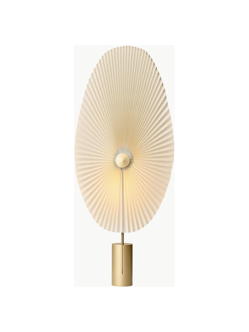 Lampada da terra piccola con luce regolabile Liris, Paralume: lamina in PVC con tessuto, Struttura: acciaio verniciato, Bianco, dorato, Alt. 118 cm