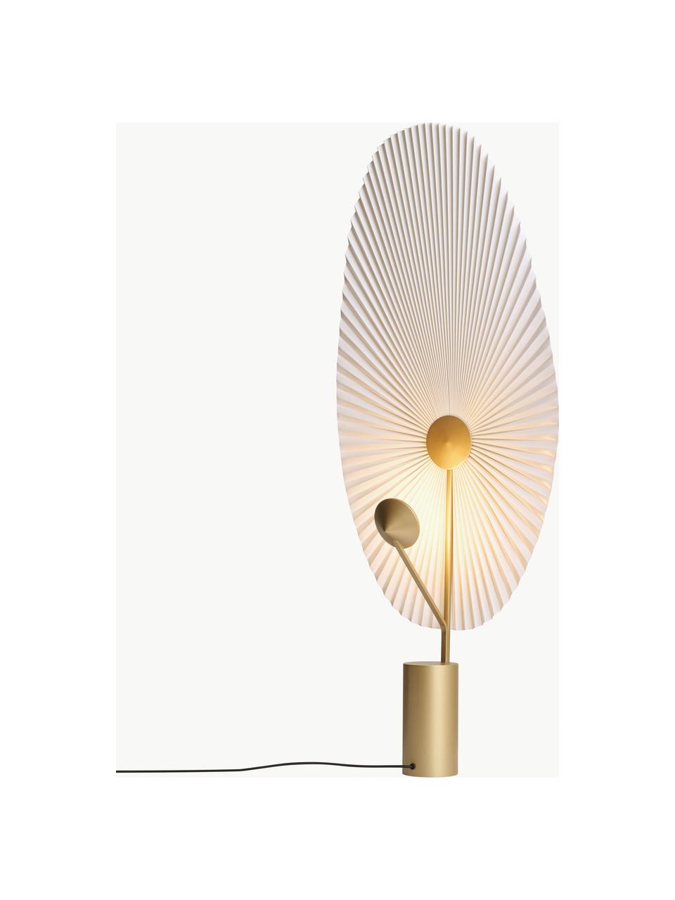 Kleine dimmbare LED-Stehlampe Liris, Lampenschirm: PVC-Folie mit Baumwollgew, Weiß, Goldfarben, H 118 cm