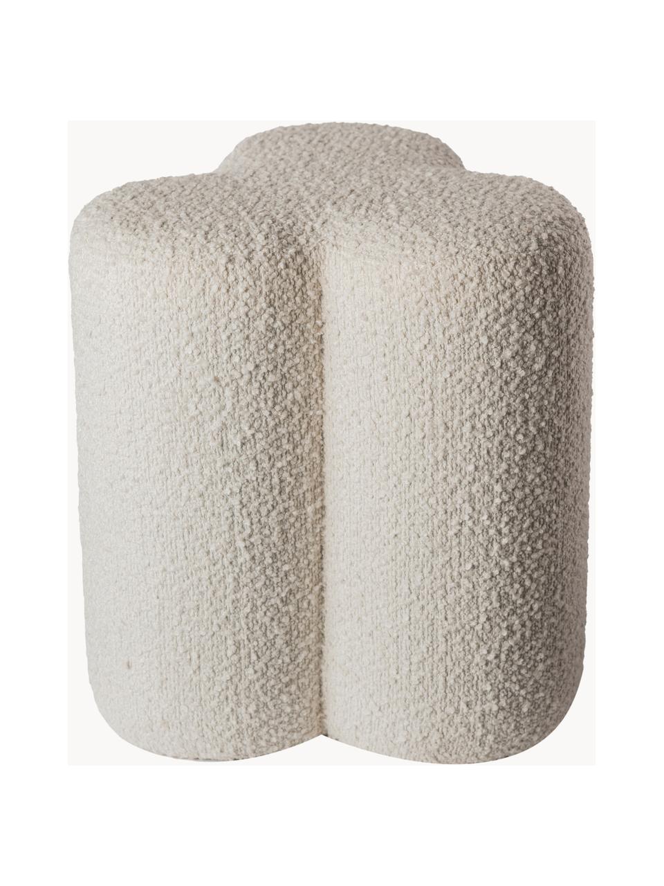 Tabouret en tissu bouclé Clover, Bouclé blanc cassé, Ø 37 x haut. 45 cm