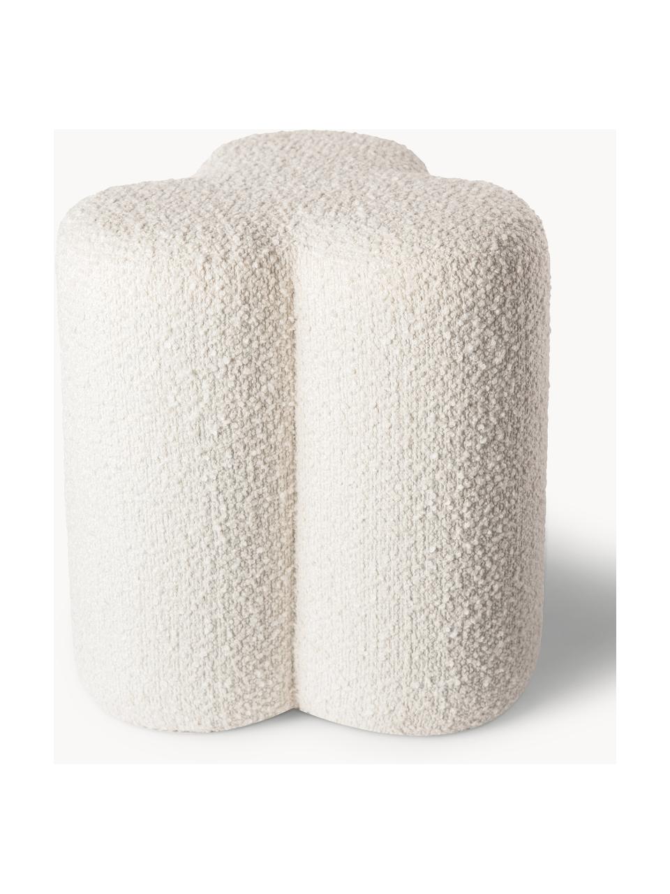 Bouclé poef Clover, Bekleding: bouclé (97 % Polyester, 3, Frame: hout, Bouclé Off White, Ø 37 x H 45 cm