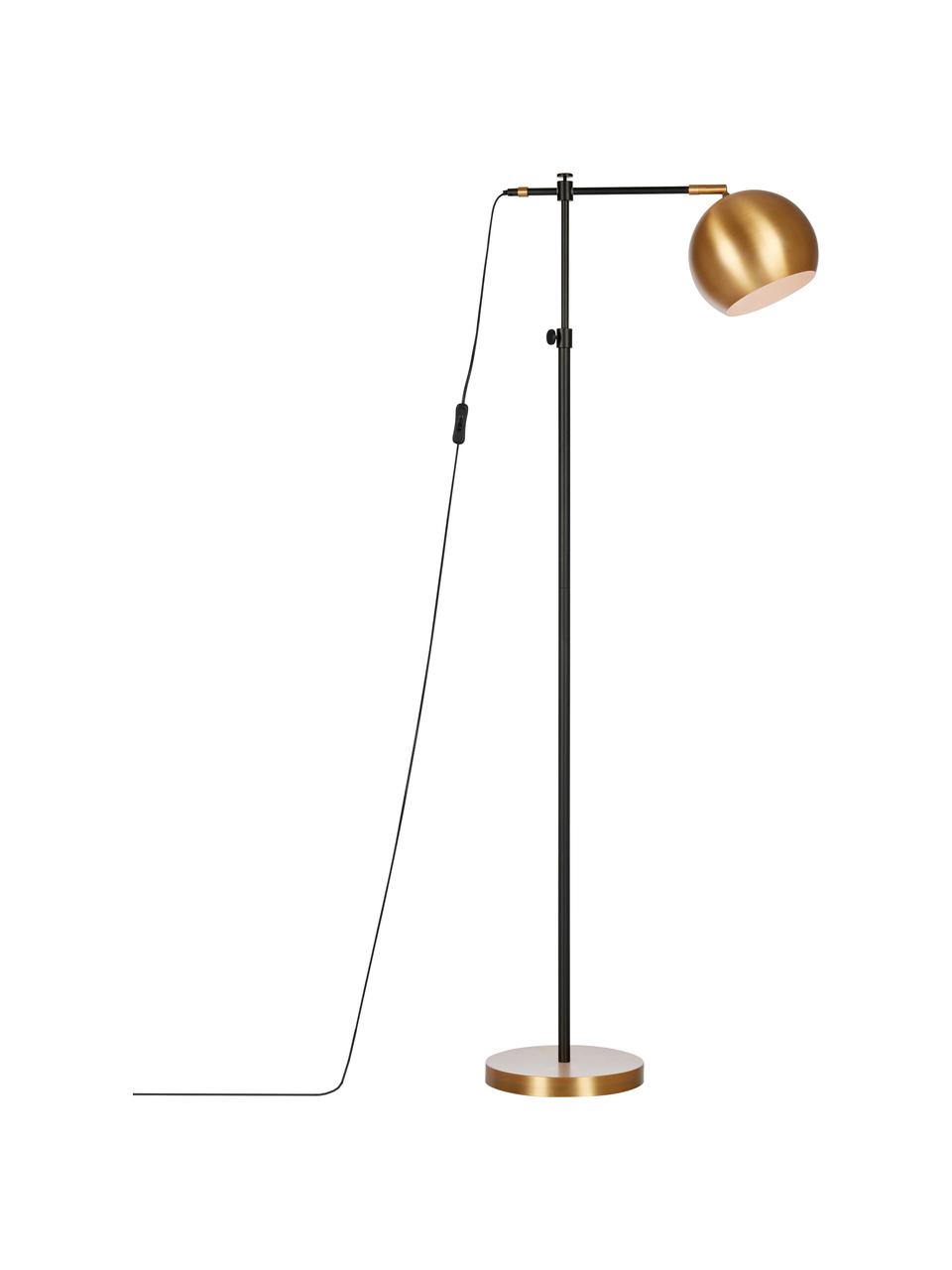 Kleine industriële leeslamp Chester van metaal, Frame: gelakt messing, Lampvoet: messing, Bruin, zwart, D 61 x H 145 cm