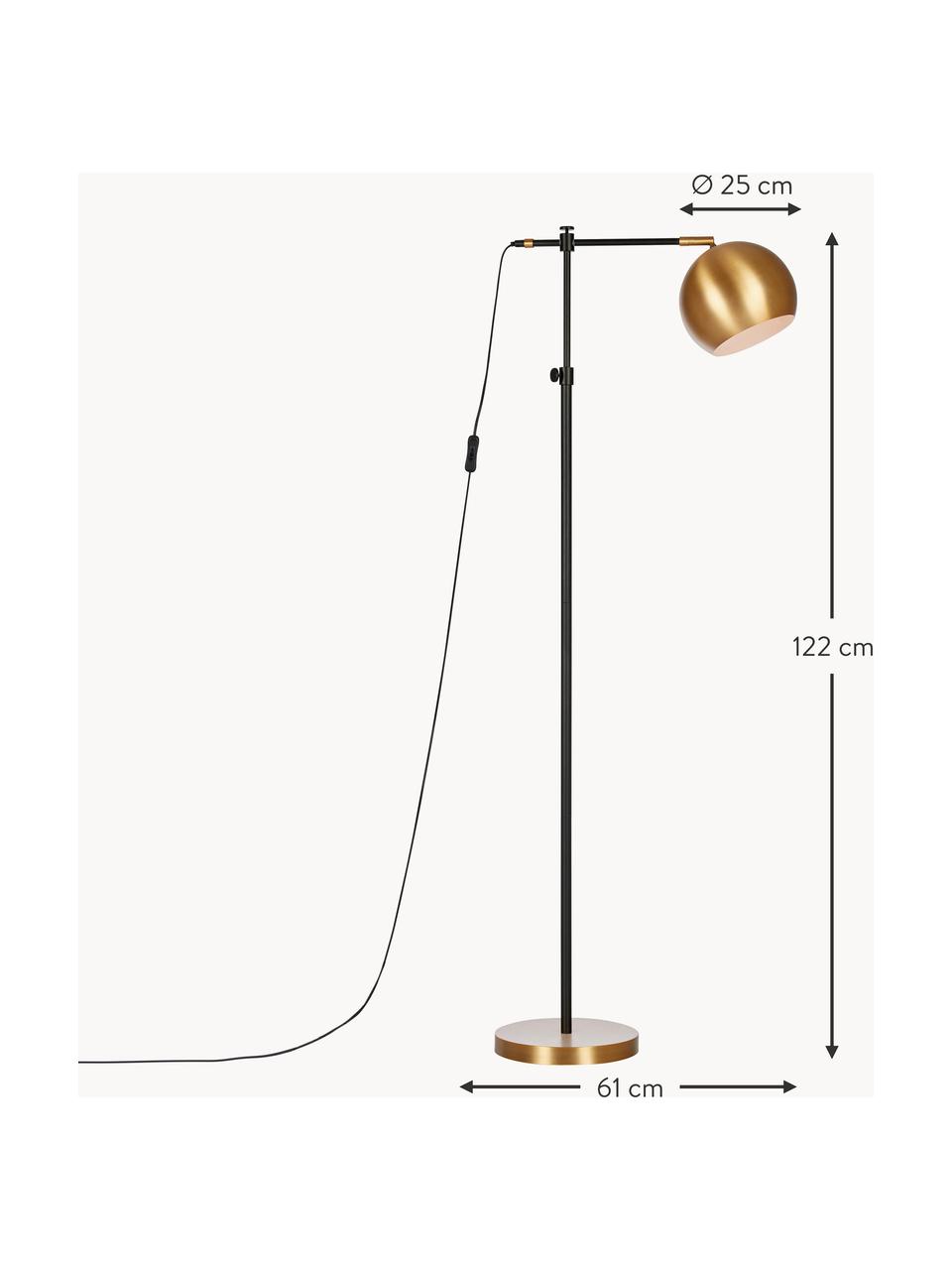 Kleine Leselampe Chester aus Metall, Gestell: Messing, lackiert, Lampenfuß: Messing, Messing, Schwarz, H 122 cm