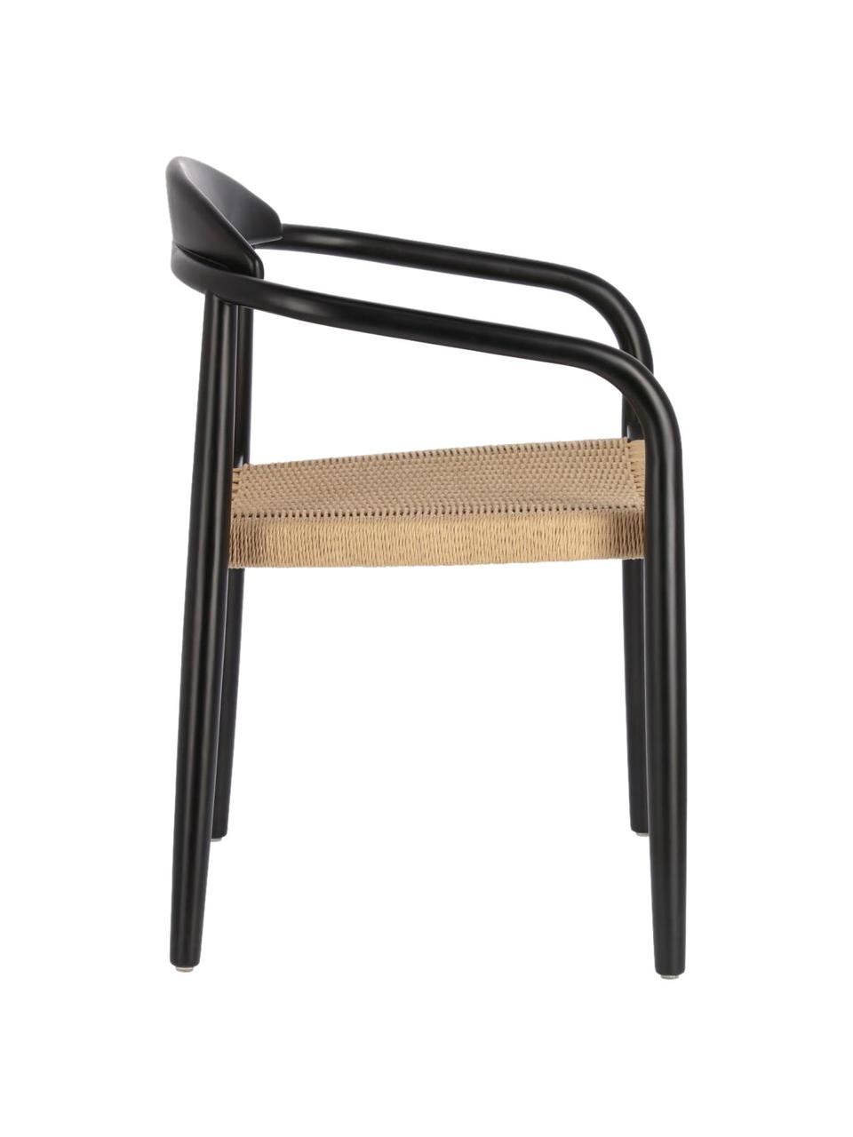 Chaise design bois massif Nina, Noir, beige