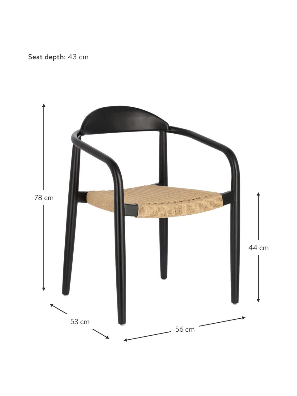 Krzesło z podłokietnikami z litego drewna Nina, Stelaż: lite drewno eukaliptusowe, Czarny, beżowy, S 56 x G 53 cm