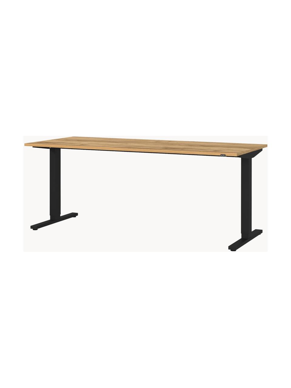 Höhenverstellbarer Schreibtisch Orija aus Holz und Metall, Beine: Metall, pulverbeschichtet, Tischplatte: Spanplatte, melaminbeschi, Holz, Schwarz, B 180 x T 80 cm