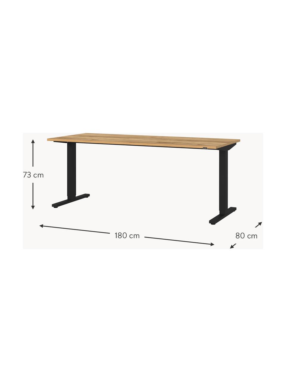 Höhenverstellbarer Schreibtisch Orija aus Holz und Metall, Beine: Metall, pulverbeschichtet, Tischplatte: Spanplatte, melaminbeschi, Holz, Schwarz, B 180 x T 80 cm