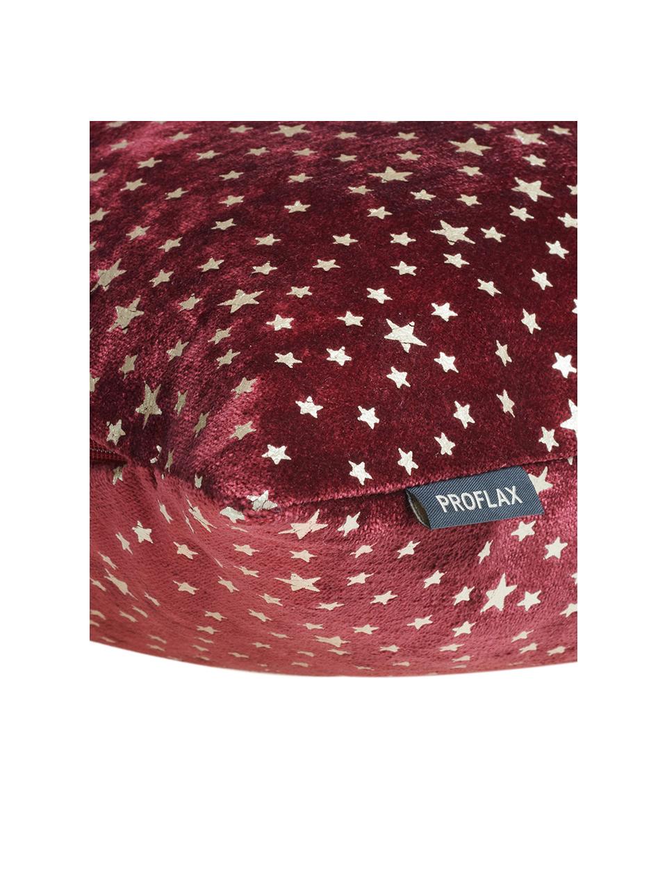 Federa arredo in velluto Estrella con stelle dorate lucide, Retro: poliestere, Rosso marsala, Larg. 40 x Lung. 40 cm
