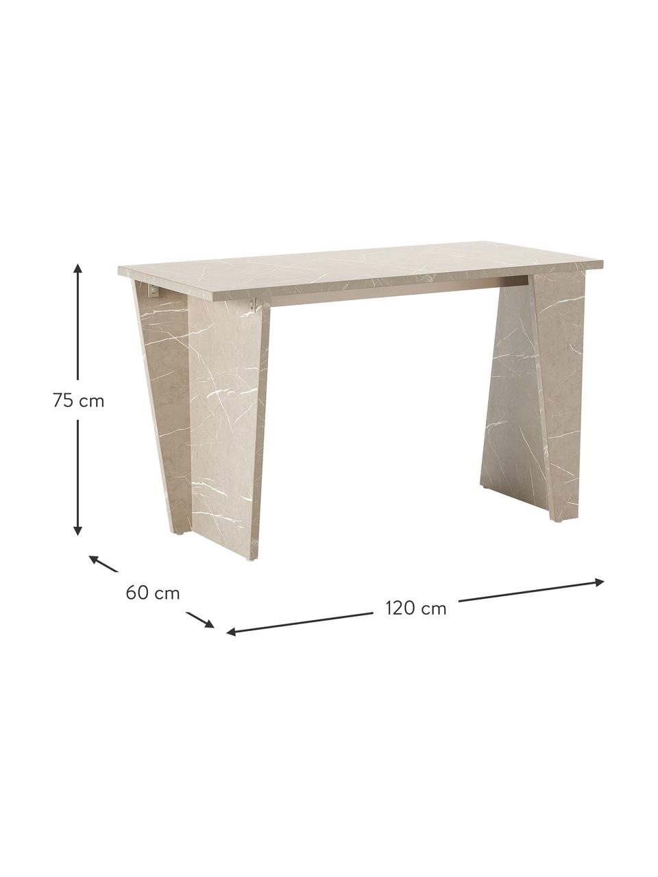 Bureau aspect travertin Liam, Panneau en fibres de bois à densité moyenne (MDF), enduit feuille mélaminée, Beige, aspect travertin, larg. 120 x haut. 75 cm